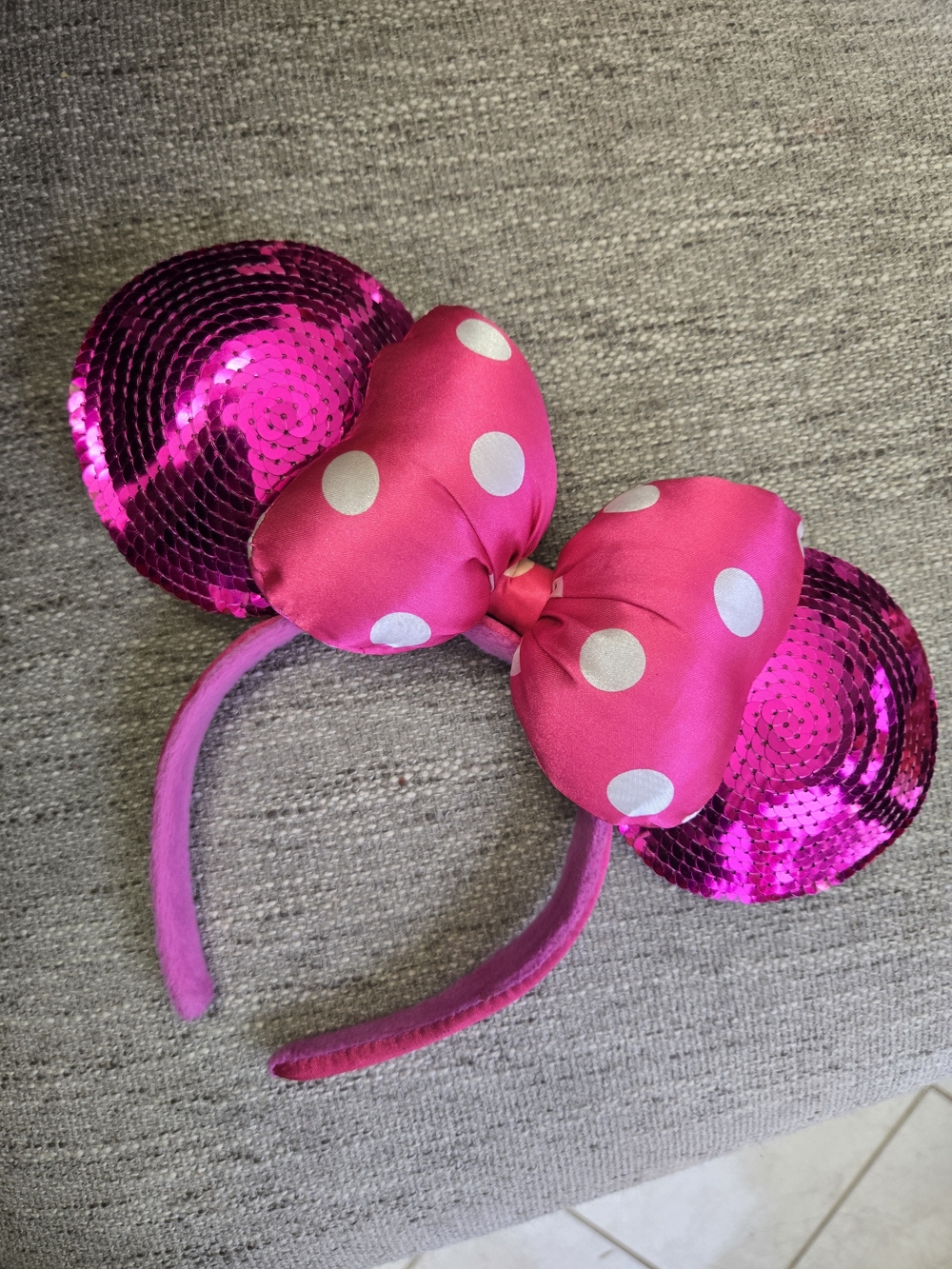 Pink Sequin Minnie Ears Headband with Polka Dot Bow